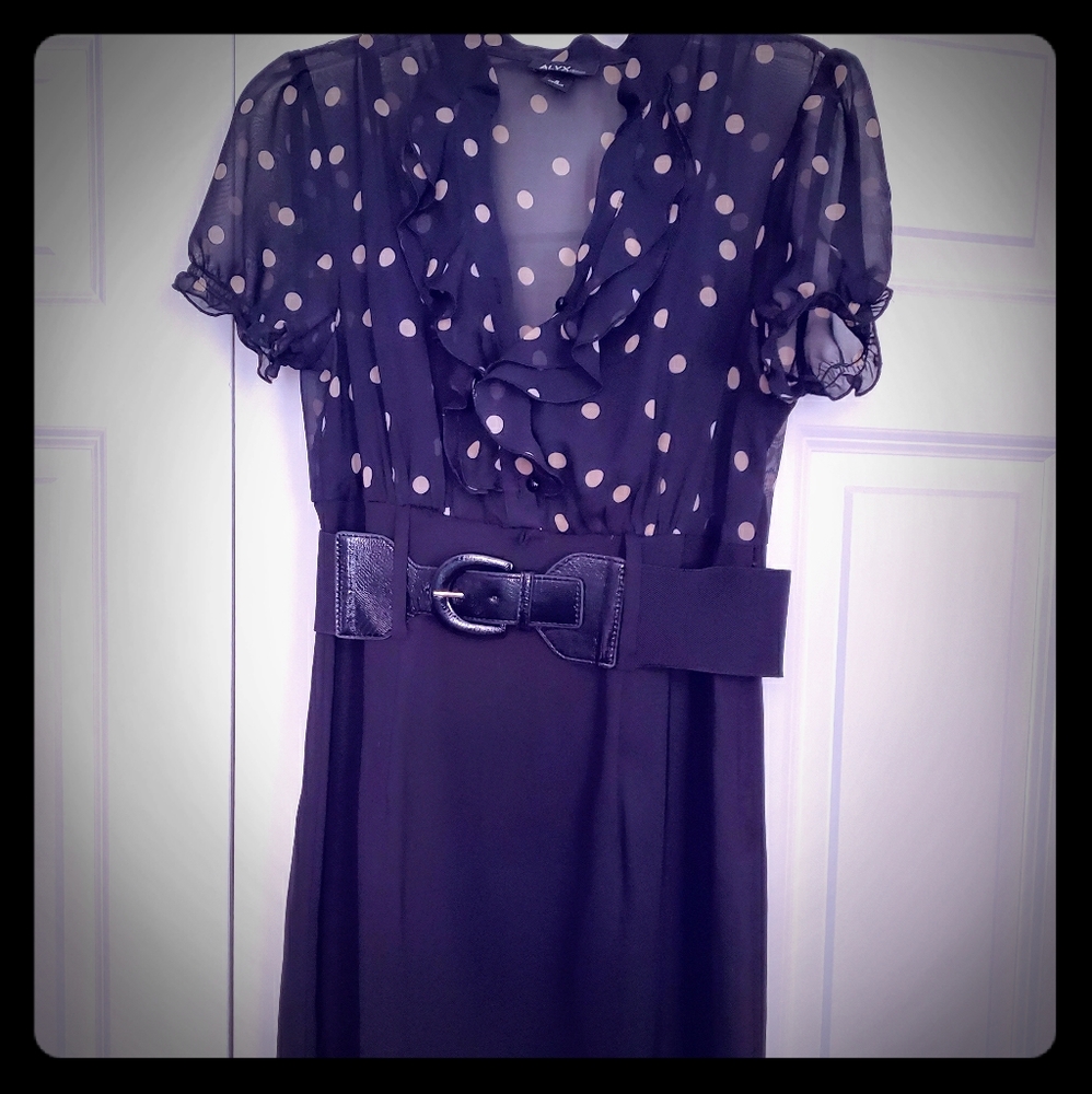 Black dress with silk polka dot top